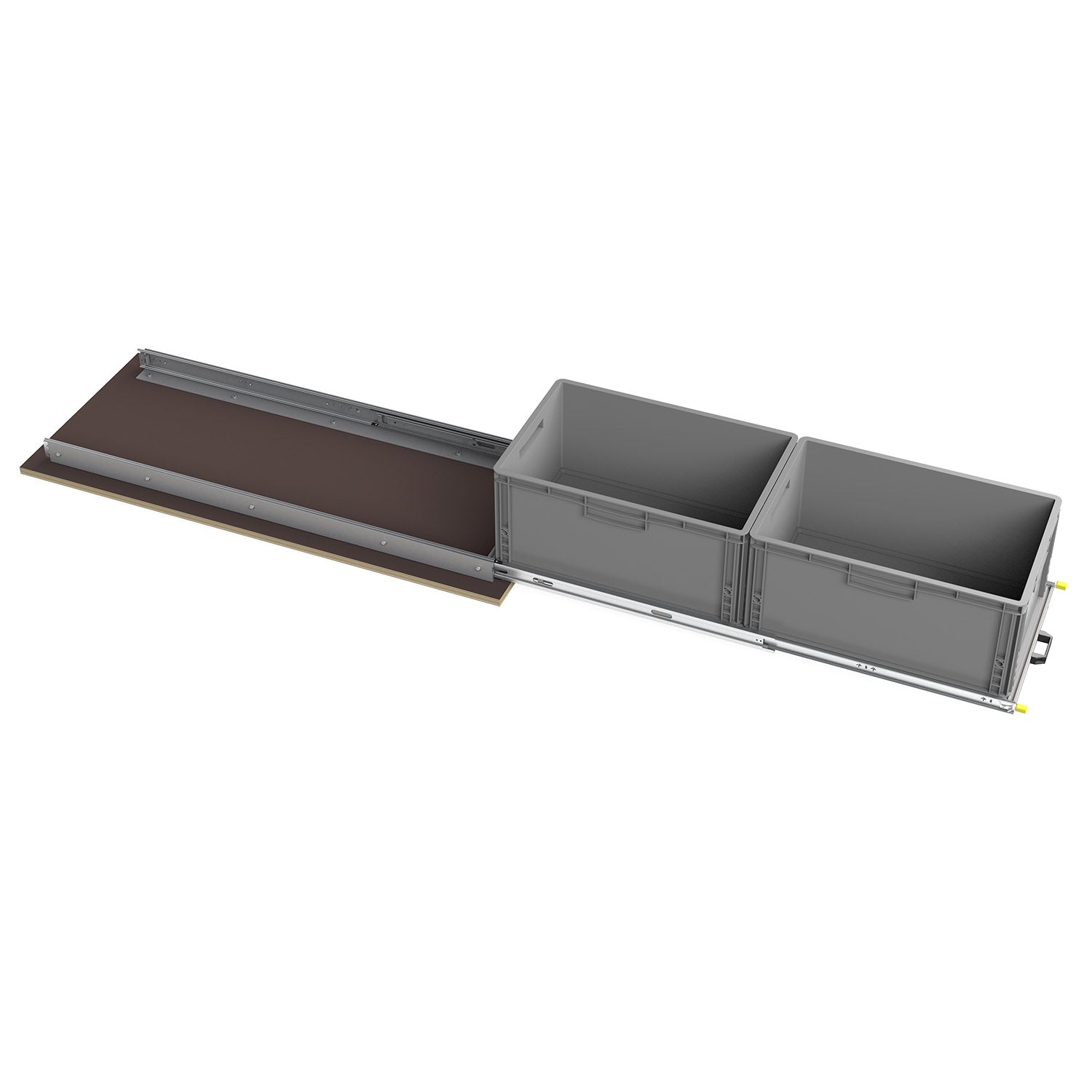 Heckauszug mit Montageprofilen und Eurobox Format 1200mm x 400mm von CamperXL.