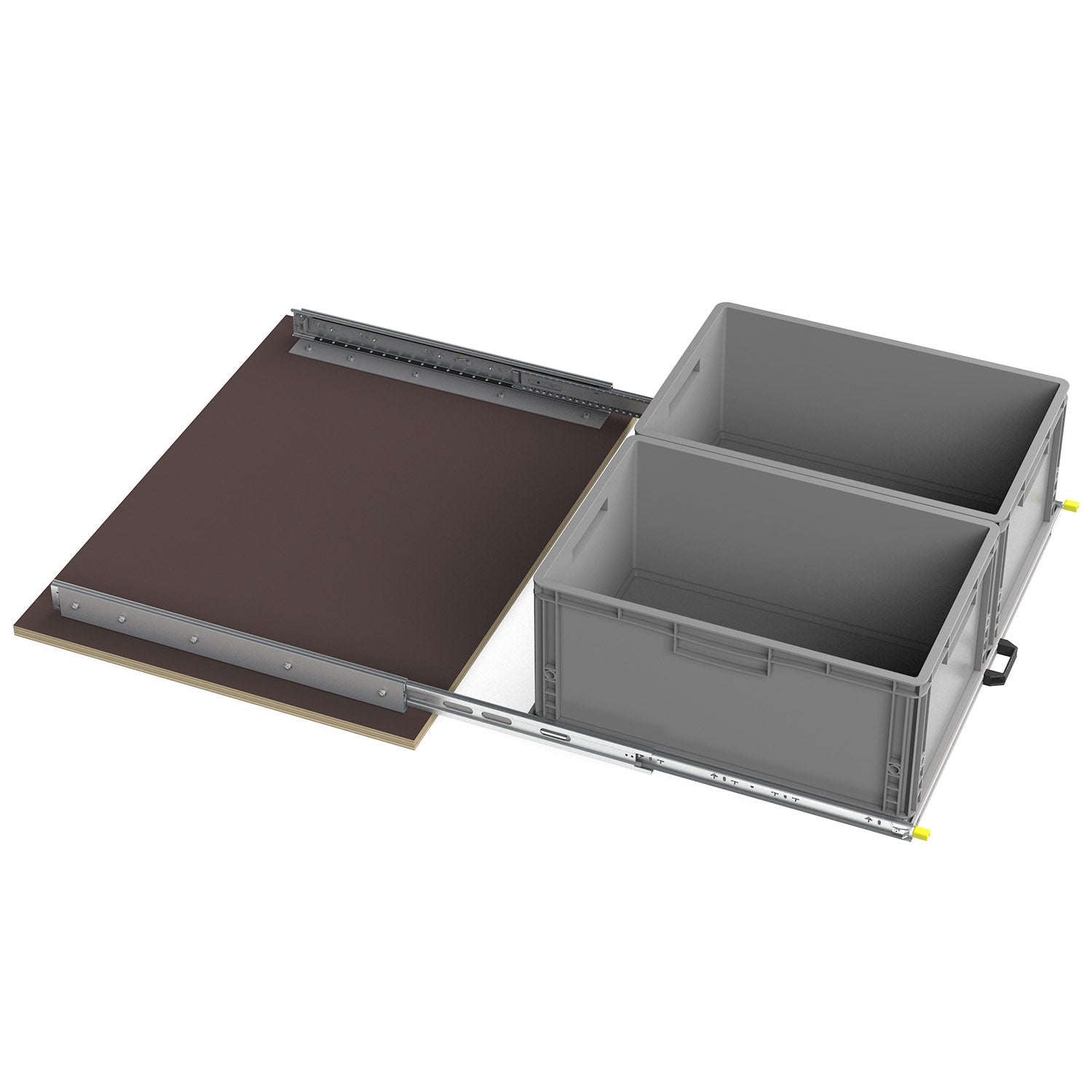 Heckauszug mit Montageprofilen und Eurobox Format 600mm x 800mm von CamperXL.