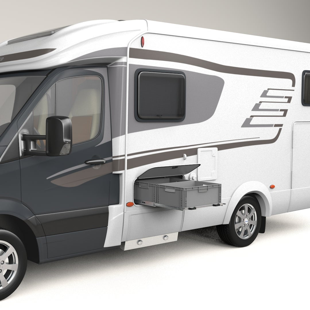 Doppelbodenauszug für Wohnmobile - Stauraum im Doppelboden, ausziehbar, sicher montiert, flexibel zu nutzen und sicher in der Bedienung.