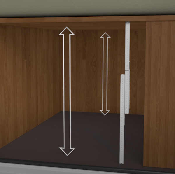 Misurare dal pavimento fino al bordo inferiore della parte superiore/piano.
