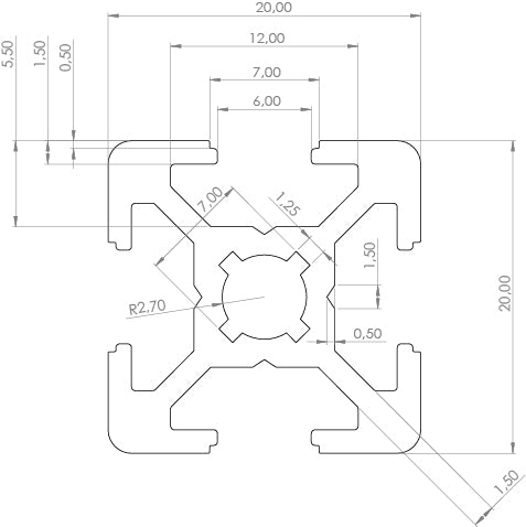 Profilé 20mm x 20mm - rainure 6 - compatible B